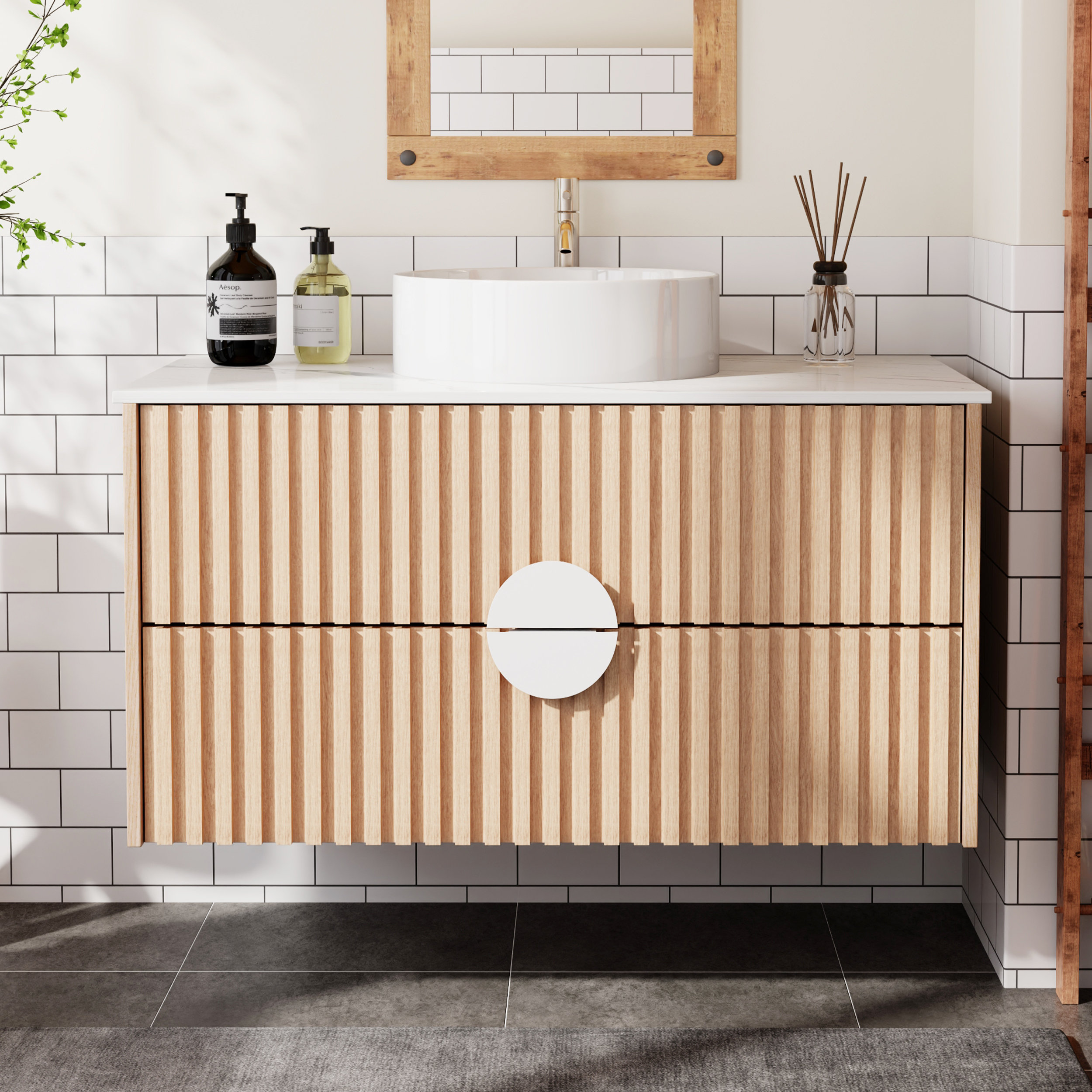 Ebern Designs 35.43" Floading Single Bathroom Vanities, with 2 Drawers